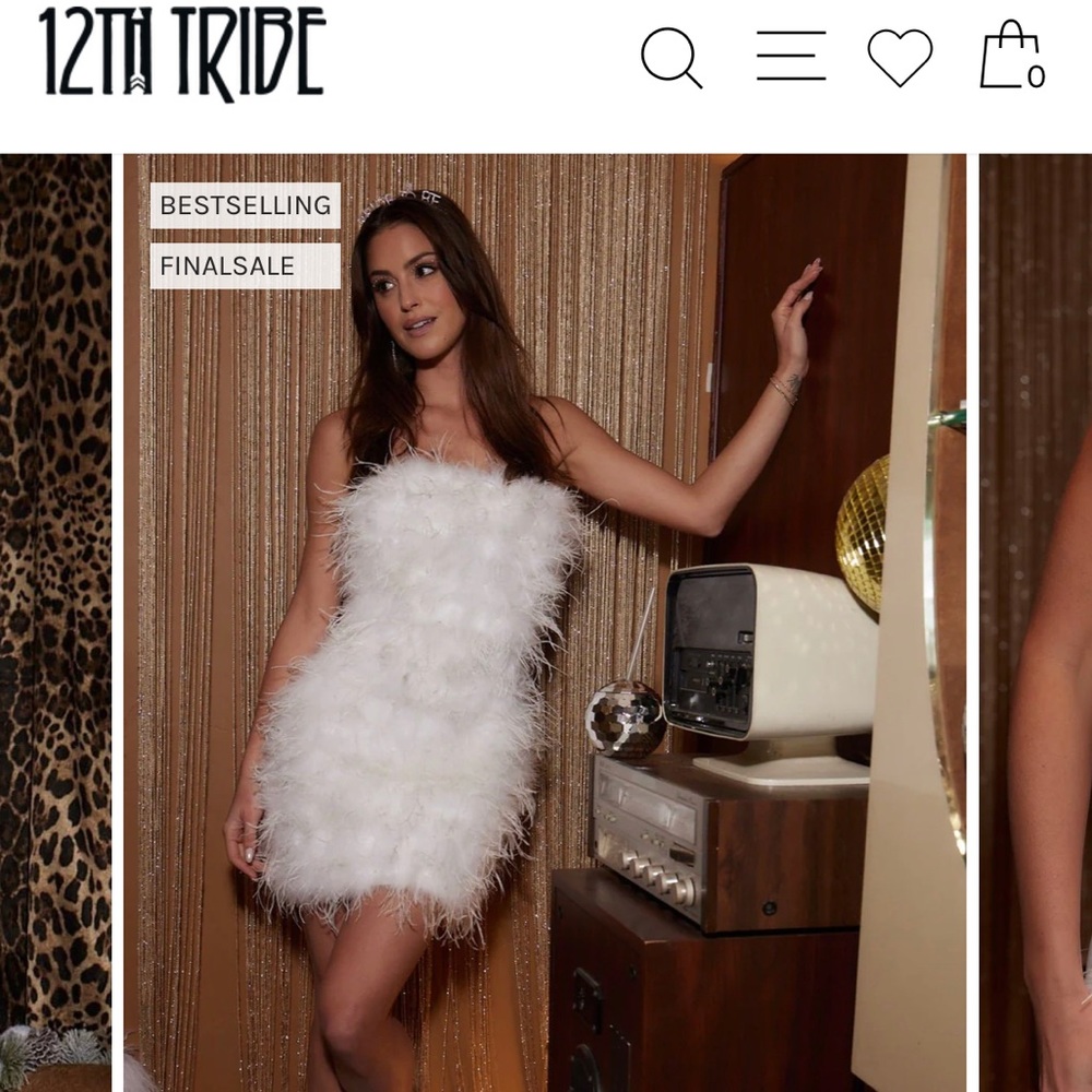 NWT 12th Tribe WHITE FAUX FEATHER MINI DRESS
